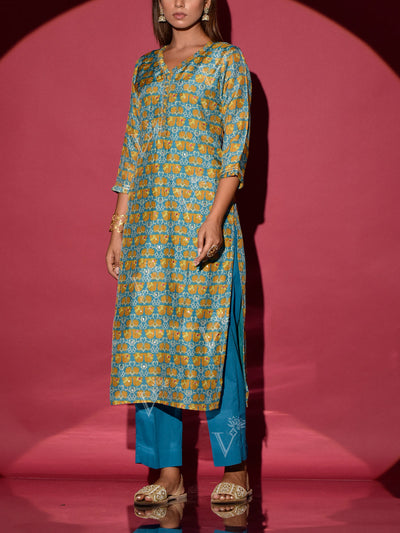 Blue Vasansi Silk Printed Highlighted Kurta