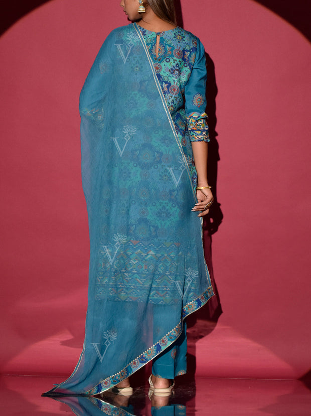 Aegean Blue Vasansi Silk Printed Suit Set