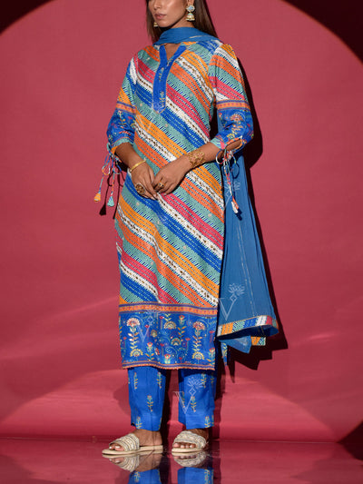 Cobalt Blue Vasansi Silk Printed Suit Set