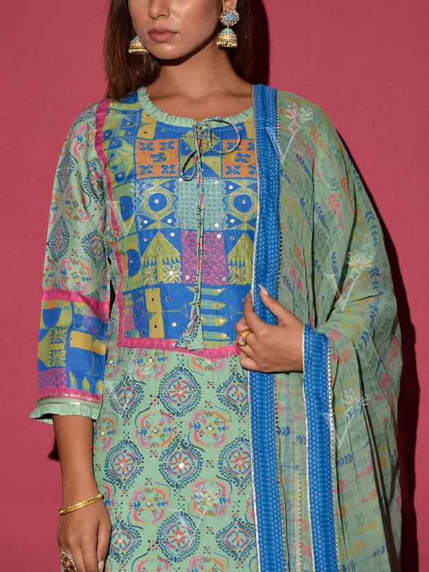 Green Vasansi Silk Printed Suit Set