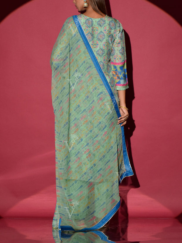 Green Vasansi Silk Printed Suit Set