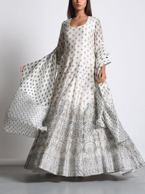 Off White Chanderi Silk Anarkali Gown