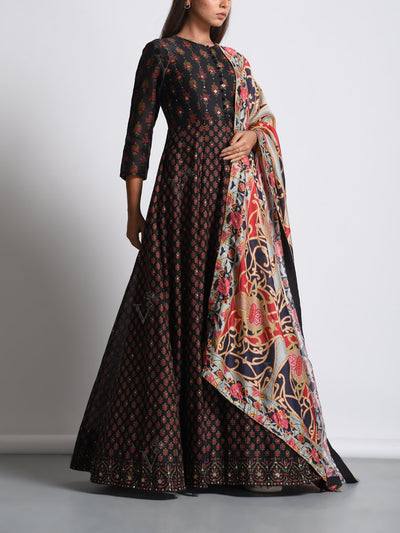 Black Chanderi Silk Anarkali Gown