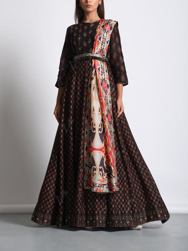 Black Chanderi Silk Anarkali Gown