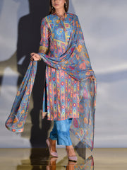 Baby Blue and Peach Vasansi Silk Suit Set