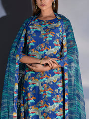 Blue Printed Vasansi Silk Suit Set