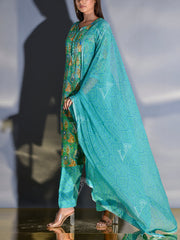 Grass Green and Blue Vasansi Silk Printed Suit Set