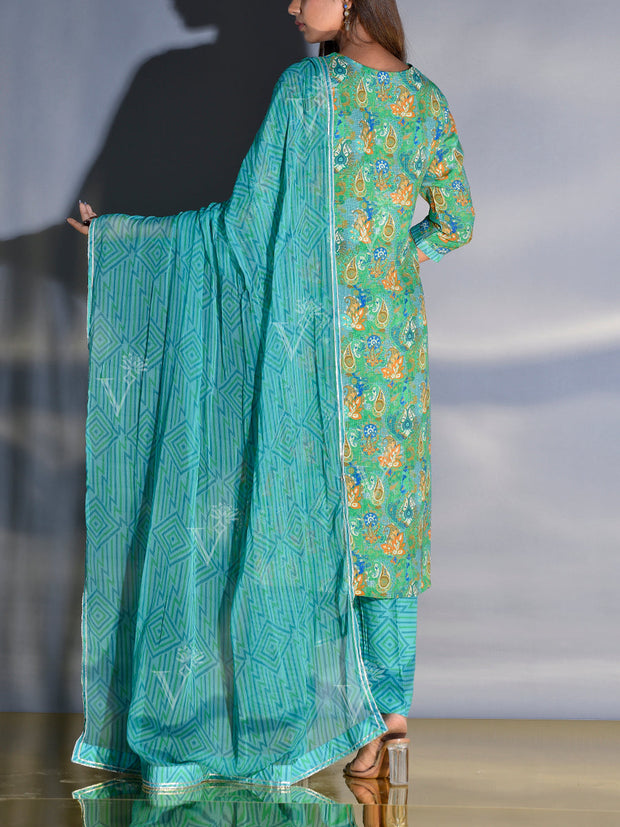 Grass Green and Blue Vasansi Silk Printed Suit Set