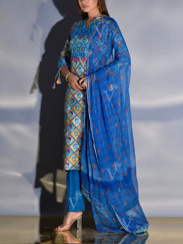 Blue Vasansi Silk Printed Suit Set