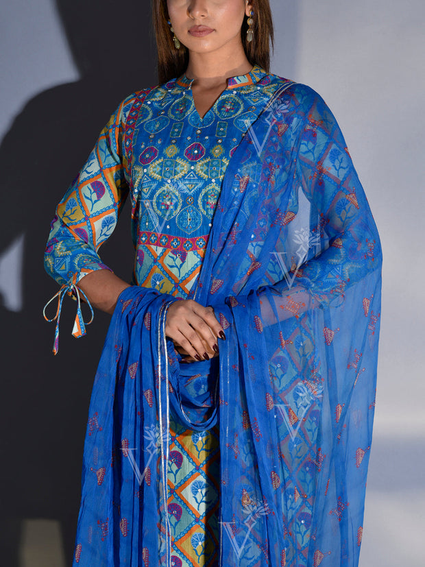 Blue Vasansi Silk Printed Suit Set