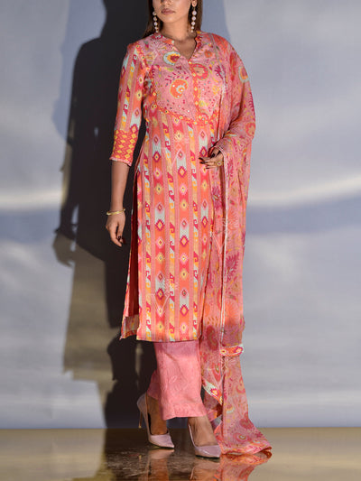 Peach Pink Vasansi Silk Printed Suit Set