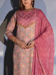 Pink and Grey Vasansi Silk Printed Suit Set