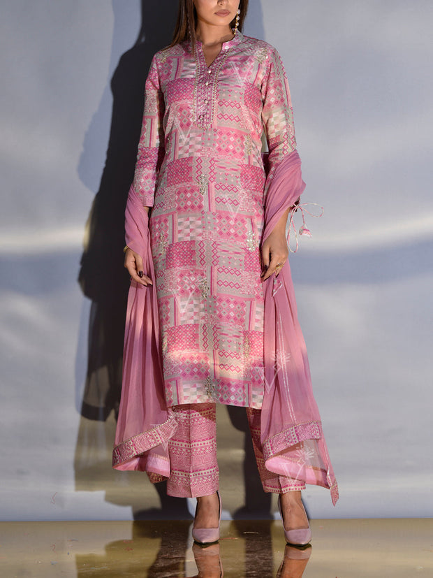 Crepe Pink Vasansi Silk Suit Set