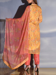 Yellow and Peach Vasansi Silk Printed Suit Set