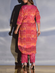 Brink Pink Cotton Printed Kurta and Pant Set