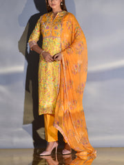 Lemon Yellow Vasansi Silk Printed Suit Set