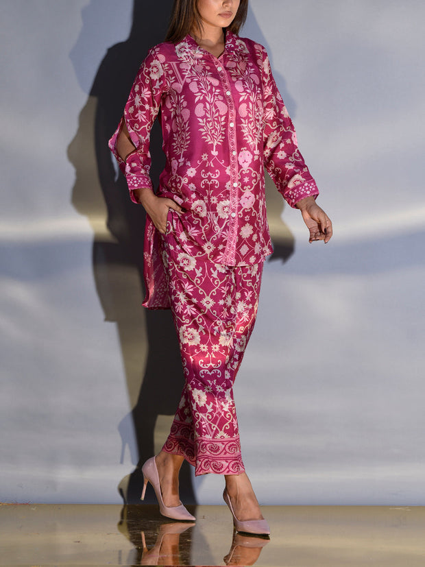 Raspberry Pink Vasansi Silk Printed Co-ord Set