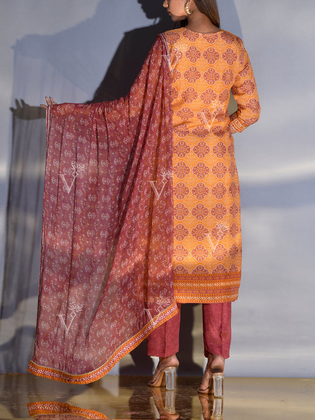 Mustard and Brown Vasansi Silk Suit Set