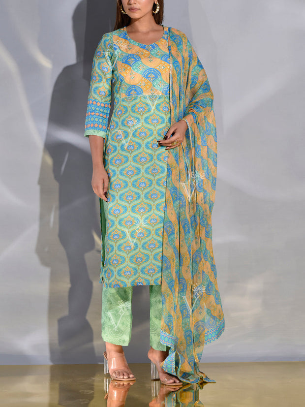 Light Green and Blue Vasansi Silk Suit Set