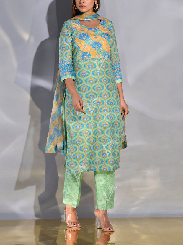 Light Green and Blue Vasansi Silk Suit Set