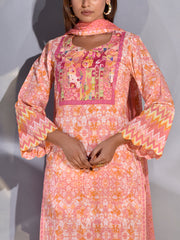 Peach Cotton Printed Suit Set