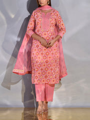 Pink Cotton Printed Suit Set