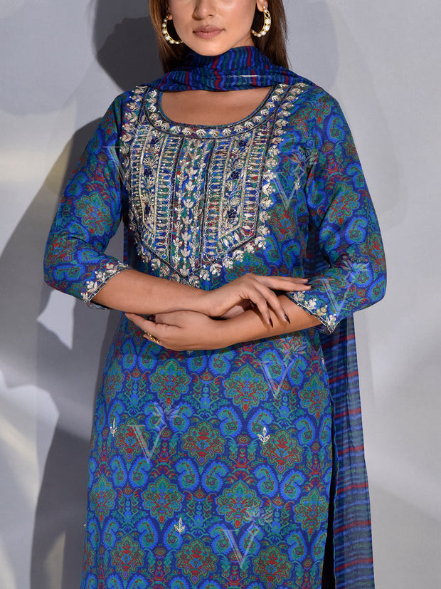 Blue Vasansi Silk Printed Suit Set