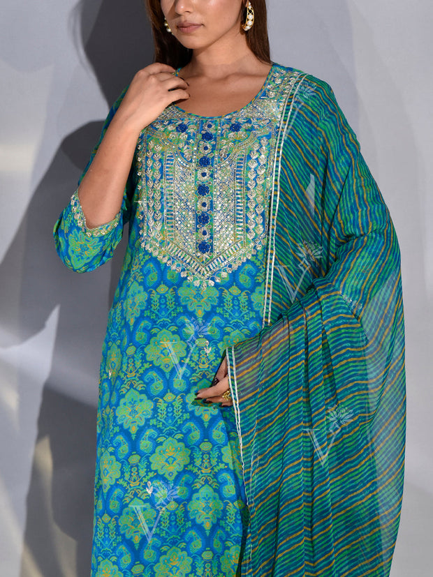 Blue and Green Vasansi Silk Suit Set