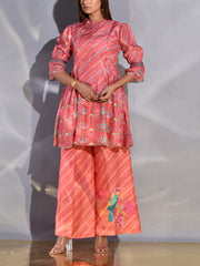 Orange-Peach Leheriya Printed Palazzo Set