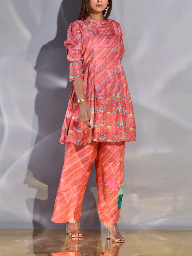 Orange-Peach Leheriya Printed Palazzo Set