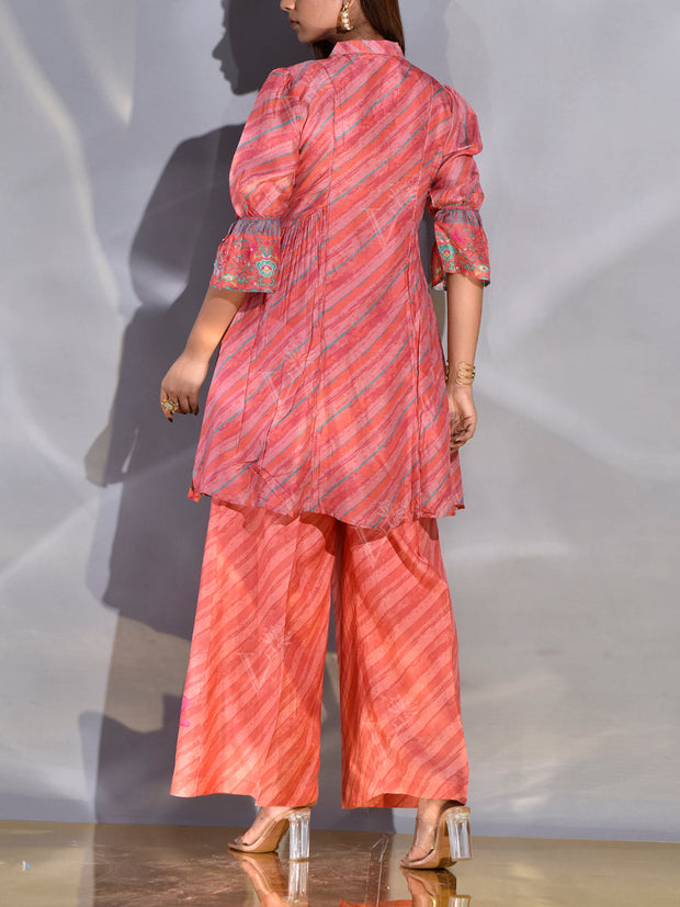 Orange-Peach Leheriya Printed Palazzo Set