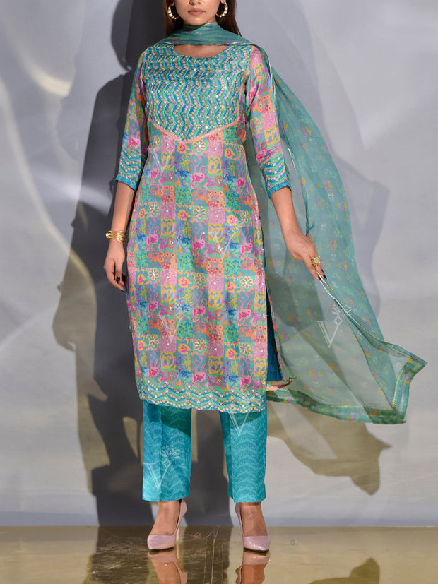 Green Vasansi Silk Printed Suit Set