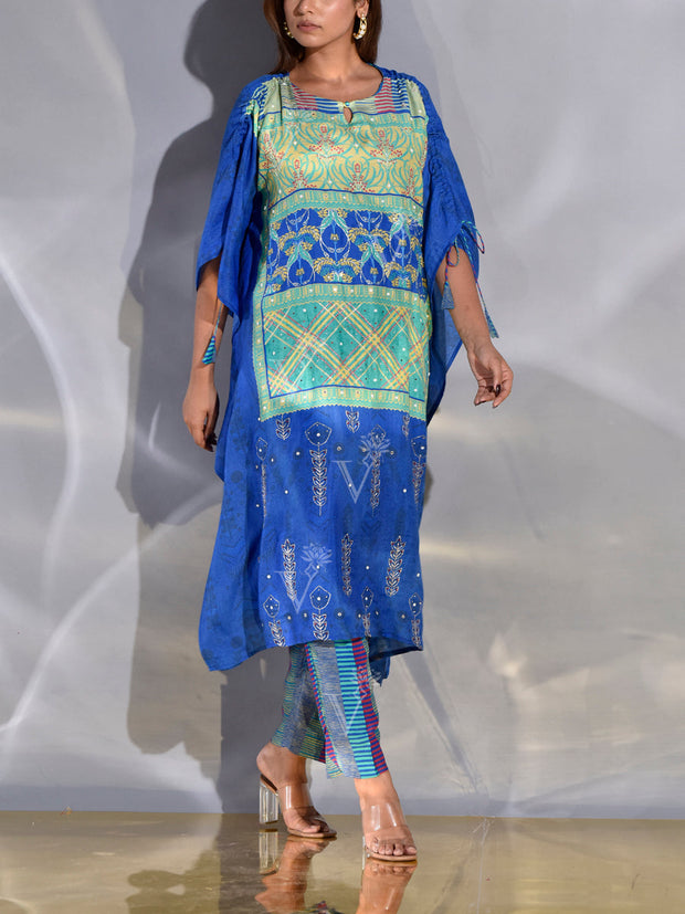 Blue Vasansi Silk Printed Kaftan Set