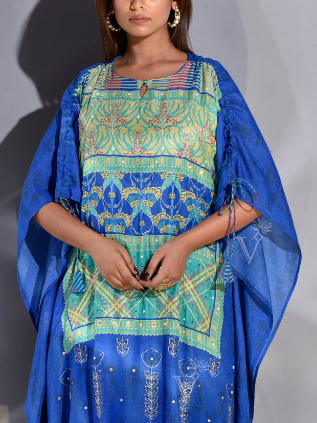 Blue Vasansi Silk Printed Kaftan Set