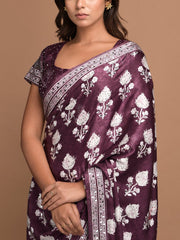 Wine Satin Highlighted Saree