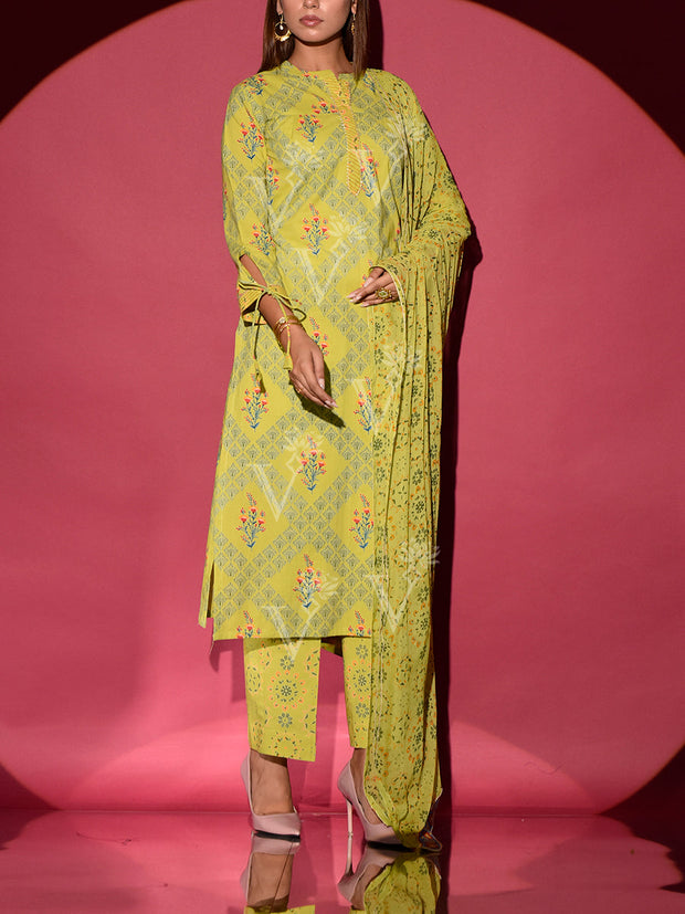 Light Green Cotton Printed Suit Set