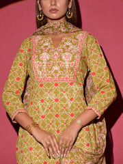 Light Green Cotton Printed Suit Set