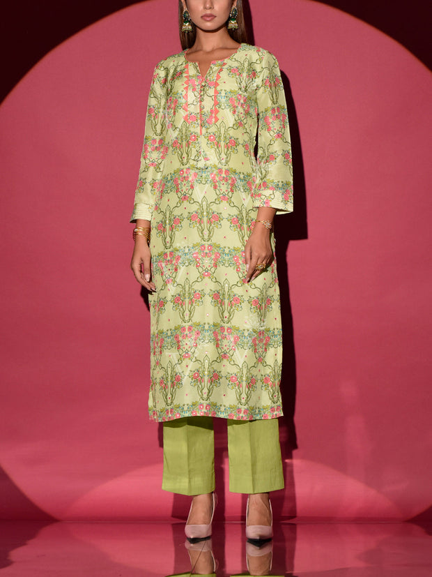 Green Vasansi Silk Printed Kurta