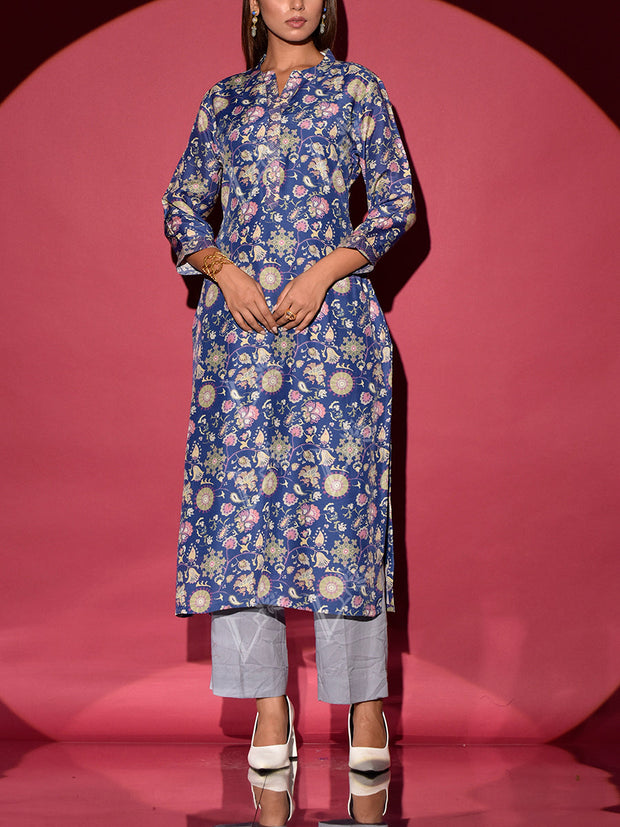 Blue Vasansi Silk Printed Kurta