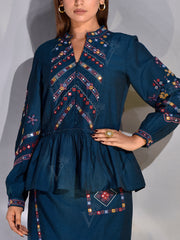 Blue Peplum Top and Drape Dhoti Set