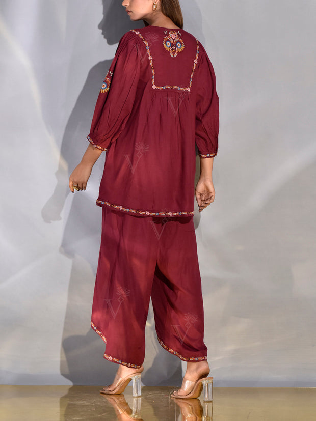 Maroon Top and Dhoti Pant Set