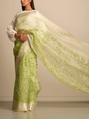 Pista Green Organza Printed Saree