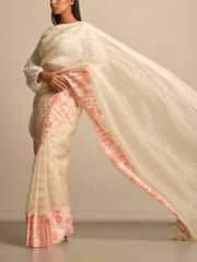 Off White Organza Printed Saree