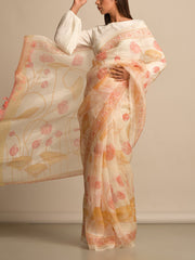 Off White Organza Printed Saree