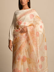 Off White Organza Printed Saree