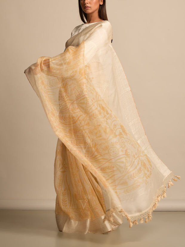 Off White Organza Printed Saree