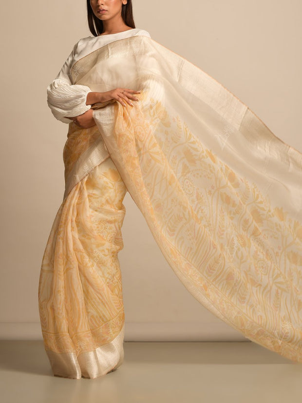 Off White Organza Printed Saree