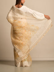 Off White Organza Printed Saree