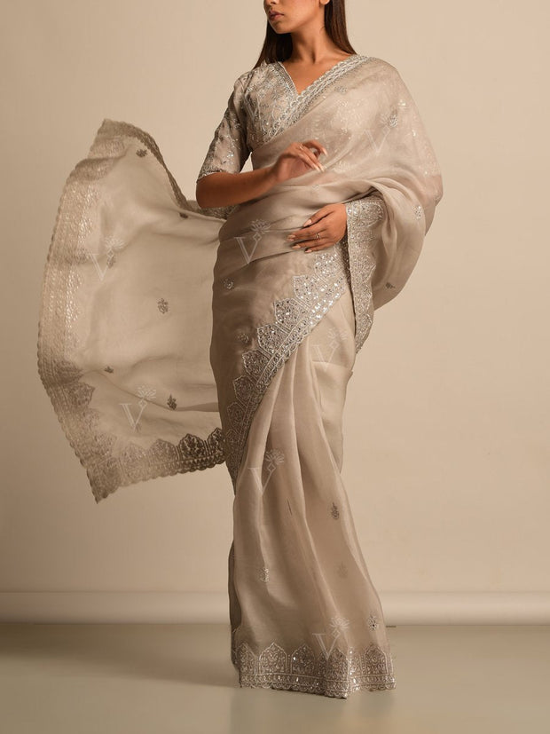 Grey Organza Saree