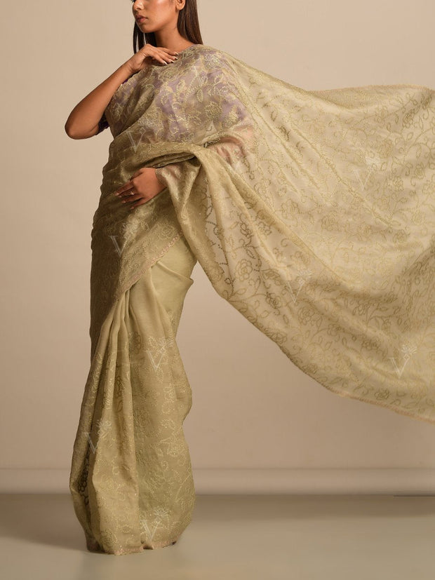 Dark Grey Organza  Saree